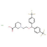 Chemical structure of 1-(2-{bis[4-(trifluoromethyl)phenyl]methoxy}ethyl)-1,2,5,6-tetrahydropyridine-3-carboxylic acid hydrochloride - CSSB00000053431