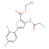 Chemical structure of ethyl 3-(2-chloroacetamido)-5-(2,4-dichlorophenyl)thiophene-2-carboxylate - CSSB00000682965