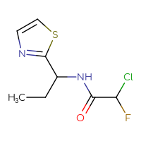 Chemical structure of 2-chloro-2-fluoro-N-[1-(1,3-thiazol-2-yl)propyl]acetamide - CSSB09888588581