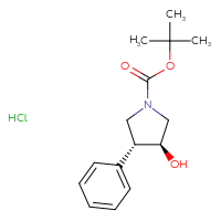 Chemical structure of tert-butyl (3S,4R)-3-hydroxy-4-phenylpyrrolidine-1-carboxylate hydrochloride - CSSB20621652300