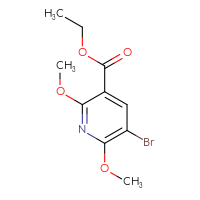 Chemical structure of ethyl 5-bromo-2,6-dimethoxypyridine-3-carboxylate - CSSB00025726380