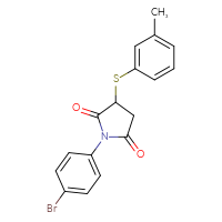 Chemical structure of 1-(4-bromophenyl)-3-[(3-methylphenyl)sulfanyl]pyrrolidine-2,5-dione - CSSB00121736073