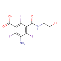 Chemical structure of 3-amino-5-[(2-hydroxyethyl)carbamoyl]-2,4,6-triiodobenzoic acid - CSSB00015237445