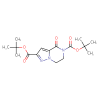 Chemical structure of 2,5-di-tert-butyl 4-oxo-4H,5H,6H,7H-pyrazolo[1,5-a]pyrazine-2,5-dicarboxylate - CSSB06256083986