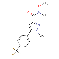 Chemical structure of N-methoxy-N,1-dimethyl-5-[4-(trifluoromethyl)phenyl]-1H-pyrazole-3-carboxamide - CSSB06983653672
