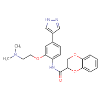 Chemical structure of N-{2-[2-(dimethylamino)ethoxy]-4-(1H-pyrazol-4-yl)phenyl}-2,3-dihydro-1,4-benzodioxine-2-carboxamide - CSSB00015190810