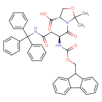 Chemical structure of (4S)-3-[(2S)-2-({[(9H-fluoren-9-yl)methoxy]carbonyl}amino)-3-[(triphenylmethyl)carbamoyl]propanoyl]-2,2-dimethyl-1,3-oxazolidine-4-carboxylic acid - CSSB02125556227