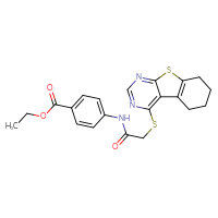 Chemical structure of ethyl 4-(2-{8-thia-4,6-diazatricyclo[7.4.0.0²,⁷]trideca-1(9),2,4,6-tetraen-3-ylsulfanyl}acetamido)benzoate - CSSB00027950468