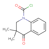 Chemical structure of 3,3-dimethyl-4-oxo-1,2,3,4-tetrahydroquinoline-1-carbonyl chloride - CSSB14975658761