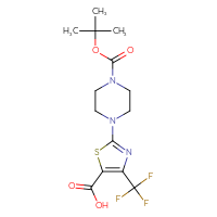 Chemical structure of 2-{4-[(tert-butoxy)carbonyl]piperazin-1-yl}-4-(trifluoromethyl)-1,3-thiazole-5-carboxylic acid - CSSB00025781514