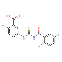 Chemical structure of 2-chloro-5-({[(2-chloro-5-iodophenyl)formamido]methanethioyl}amino)benzoic acid - CSSB00102591738