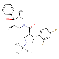 Chemical structure of (3R,4s,5S)-1-[(3S,4R)-1-tert-butyl-4-(2,4-difluorophenyl)pyrrolidine-3-carbonyl]-3,5-dimethyl-4-phenylpiperidin-4-ol - CSSB00161188607