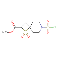 Chemical structure of methyl 7-(chlorosulfonyl)-1,1-dioxo-1λ⁶-thia-7-azaspiro[3.5]nonane-2-carboxylate - CSSB21224770513