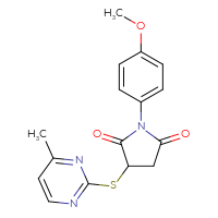 Chemical structure of 1-(4-methoxyphenyl)-3-[(4-methylpyrimidin-2-yl)sulfanyl]pyrrolidine-2,5-dione - CSSB00028093365