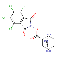 Chemical structure of rac-4,5,6,7-tetrachloro-1,3-dioxo-2,3-dihydro-1H-isoindol-2-yl (1R,2R,4S)-bicyclo[2.2.1]heptane-2-carboxylate - CSSB21291556550