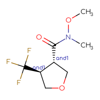 Chemical structure of rac-(3R,4R)-N-methoxy-N-methyl-4-(trifluoromethyl)oxolane-3-carboxamide - CSSB21291564336