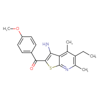 Chemical structure of 5-ethyl-2-(4-methoxybenzoyl)-4,6-dimethylthieno[2,3-b]pyridin-3-amine - CSSB00121662122