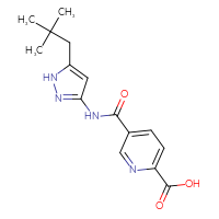 Chemical structure of 5-{[5-(2,2-dimethylpropyl)-1H-pyrazol-3-yl]carbamoyl}pyridine-2-carboxylic acid - CSSB00083220309