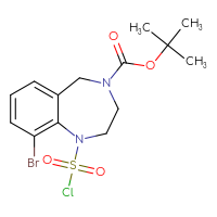 Chemical structure of tert-butyl 9-bromo-1-(chlorosulfonyl)-2,3,4,5-tetrahydro-1H-1,4-benzodiazepine-4-carboxylate - CSSB14968818680