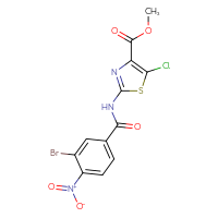 Chemical structure of methyl 2-(3-bromo-4-nitrobenzamido)-5-chloro-1,3-thiazole-4-carboxylate - CSSB21531608415
