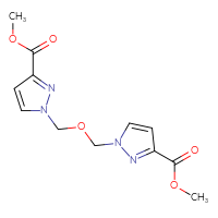 Chemical structure of methyl 1-({[3-(methoxycarbonyl)-1H-pyrazol-1-yl]methoxy}methyl)-1H-pyrazole-3-carboxylate - CSSB00020601421