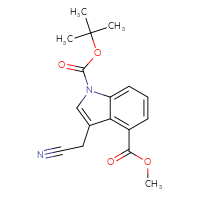 Chemical structure of 1-tert-butyl 4-methyl 3-(cyanomethyl)-1H-indole-1,4-dicarboxylate - CSSB21332152677