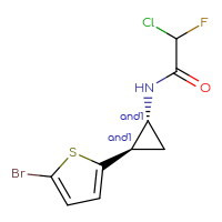 Chemical structure of rac-N-[(1R,2R)-2-(5-bromothiophen-2-yl)cyclopropyl]-2-chloro-2-fluoroacetamide - CSSB21332170237