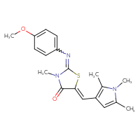 Chemical structure of (5Z)-2-[(4-methoxyphenyl)imino]-3-methyl-5-[(1,2,5-trimethyl-1H-pyrrol-3-yl)methylidene]-1,3-thiazolidin-4-one - CSSB21380386201