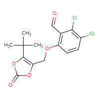 Chemical structure of 6-[(5-tert-butyl-2-oxo-2H-1,3-dioxol-4-yl)methoxy]-2,3-dichlorobenzaldehyde - CSSB21414470388