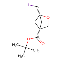 Chemical structure of tert-butyl (1r,4r)-1-(iodomethyl)-2-oxabicyclo[2.1.1]hexane-4-carboxylate - CSSB21474900608