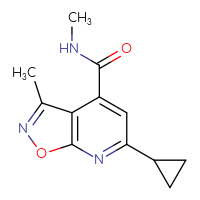 Chemical structure of 6-cyclopropyl-N,3-dimethyl-[1,2]oxazolo[5,4-b]pyridine-4-carboxamide - CSSB01995251151