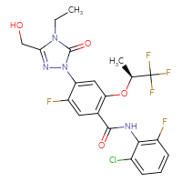 Chemical structure of N-(2-chloro-6-fluorophenyl)-4-[4-ethyl-3-(hydroxymethyl)-5-oxo-4,5-dihydro-1H-1,2,4-triazol-1-yl]-5-fluoro-2-{[(2S)-1,1,1-trifluoropropan-2-yl]oxy}benzamide - CSSB00161152525