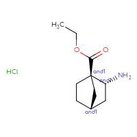 Chemical structure of rac-ethyl (1R,2R,4R)-2-aminobicyclo[2.2.1]heptane-1-carboxylate hydrochloride - CSSB21291560144