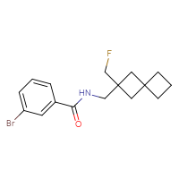 Chemical structure of 3-bromo-N-{[2-(fluoromethyl)spiro[3.3]heptan-2-yl]methyl}benzamide - CSSB01987716008