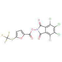 Chemical structure of 4,5,6,7-tetrachloro-1,3-dioxo-2,3-dihydro-1H-isoindol-2-yl 5-[(trifluoromethyl)sulfanyl]furan-2-carboxylate - CSSB20270649372