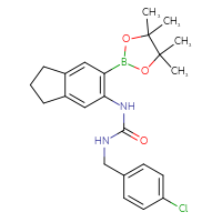 Chemical structure of 1-[(4-chlorophenyl)methyl]-3-[6-(4,4,5,5-tetramethyl-1,3,2-dioxaborolan-2-yl)-2,3-dihydro-1H-inden-5-yl]urea - CSSB21332058118