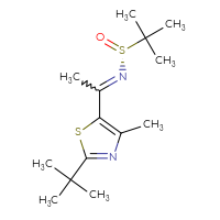 Chemical structure of (R)-N-[1-(2-tert-butyl-4-methyl-1,3-thiazol-5-yl)ethylidene]-2-methylpropane-2-sulfinamide - CSSB21332856351
