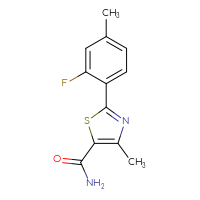 Chemical structure of 2-(2-fluoro-4-methylphenyl)-4-methyl-1,3-thiazole-5-carboxamide - CSSB01997805695