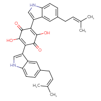 Chemical structure of 2,5-dihydroxy-3,6-bis[5-(3-methylbut-2-en-1-yl)-1H-indol-3-yl]cyclohexa-2,5-diene-1,4-dione - CSSB00000015793