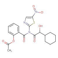 Chemical structure of 2-{[2-cyclohexyl-2-hydroxy-N-(5-nitro-1,3-thiazol-2-yl)acetamido]carbonyl}phenyl acetate - CSSB21531607461