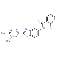 Chemical structure of 2-chloro-N-[2-(3,4-dimethylphenyl)-1,3-benzoxazol-5-yl]pyridine-3-carboxamide - CSSB00028094206