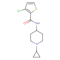Chemical structure of 3-chloro-N-(1-cyclopropylpiperidin-4-yl)thiophene-2-carboxamide - CSSB02007012645