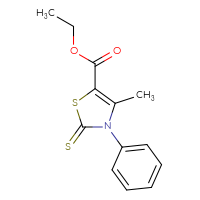 Chemical structure of ethyl 4-methyl-3-phenyl-2-sulfanylidene-2,3-dihydro-1,3-thiazole-5-carboxylate - CSSB00132369046