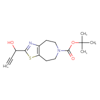 Chemical structure of tert-butyl 2-(1-hydroxyprop-2-yn-1-yl)-4H,5H,6H,7H,8H-[1,3]thiazolo[4,5-d]azepine-6-carboxylate - CSSB20775855772