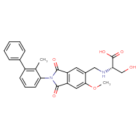 Chemical structure of (2S)-3-hydroxy-2-{[(6-methoxy-2-{2-methyl-[1,1'-biphenyl]-3-yl}-1,3-dioxo-2,3-dihydro-1H-isoindol-5-yl)methyl]amino}propanoic acid - CSSB06744555556