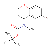 Chemical structure of tert-butyl N-(6-bromo-3,4-dihydro-2H-1-benzopyran-4-yl)-N-methylcarbamate - CSSB02042808507