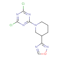 Chemical structure of 2,4-dichloro-6-[3-(1,2,4-oxadiazol-3-yl)piperidin-1-yl]-1,3,5-triazine - CSSB21332137191