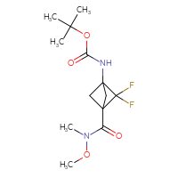 Chemical structure of tert-butyl N-{2,2-difluoro-3-[methoxy(methyl)carbamoyl]bicyclo[1.1.1]pentan-1-yl}carbamate - CSSB06033450859