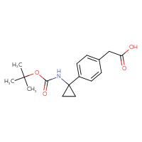 Chemical structure of 2-[4-(1-{[(tert-butoxy)carbonyl]amino}cyclopropyl)phenyl]acetic acid - CSSB02130582871