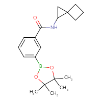 Chemical structure of N-{spiro[2.3]hexan-1-yl}-3-(4,4,5,5-tetramethyl-1,3,2-dioxaborolan-2-yl)benzamide - CSSB02195990039